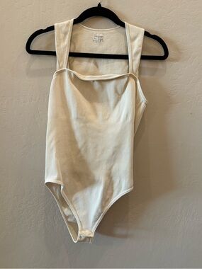 Ribbed Square-Neck Bodysuit in Cream